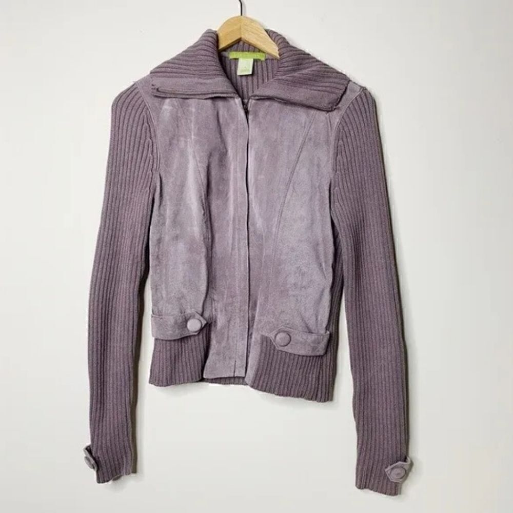 Sigrid Olsen vintage suede leather and knit jacket